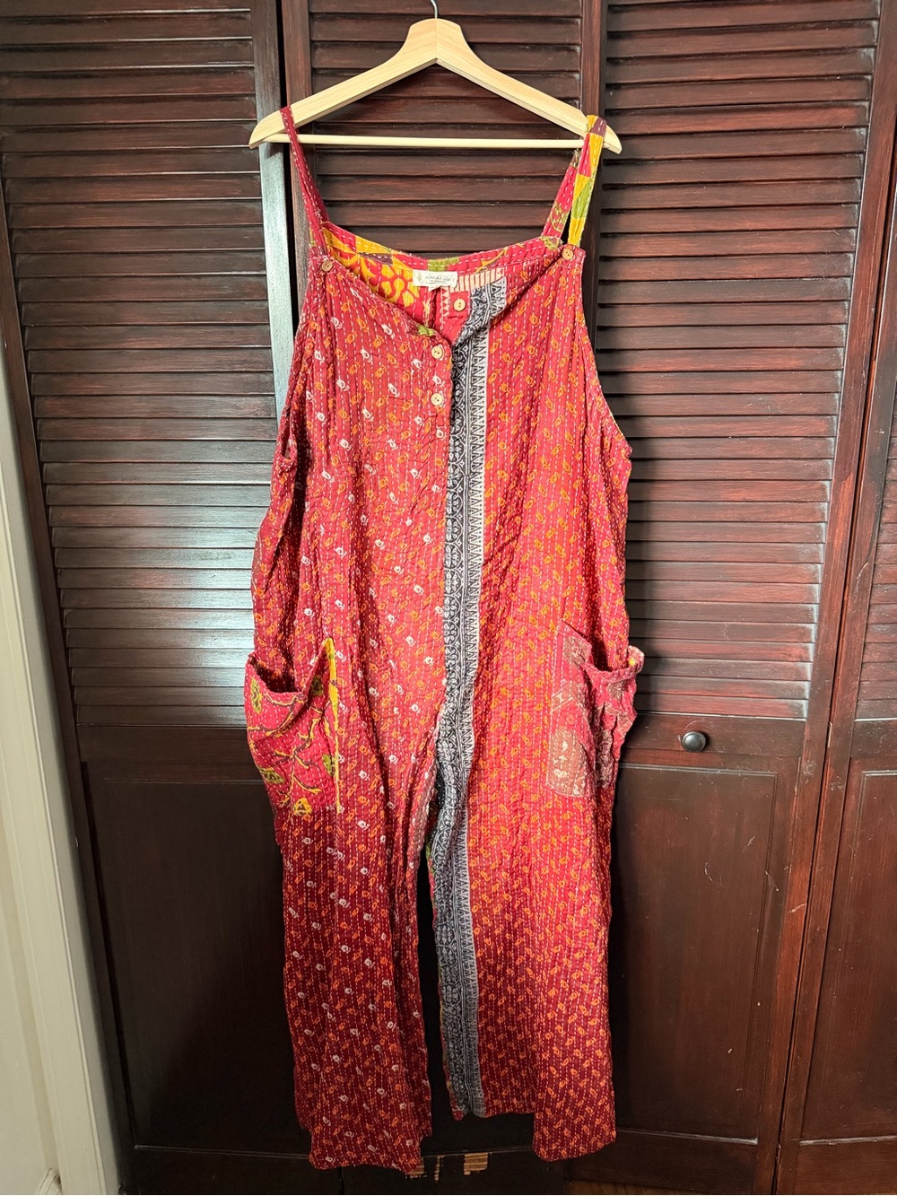 Kantha Bae Red Patterned Relaxed-Fit Jumpsuit with Pockets